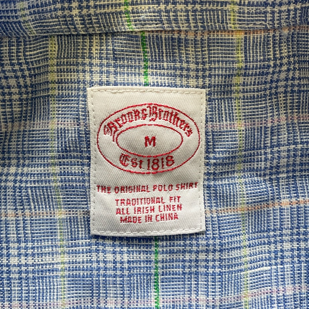 Brooks Brothers Irish Linen Shirt Mens MEDIUM Blue Plaid Button Down Long Sleeve - Picture 6 of 11